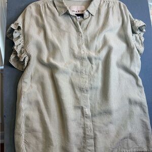 Lola River Size L Green Striped Button Down Shirt